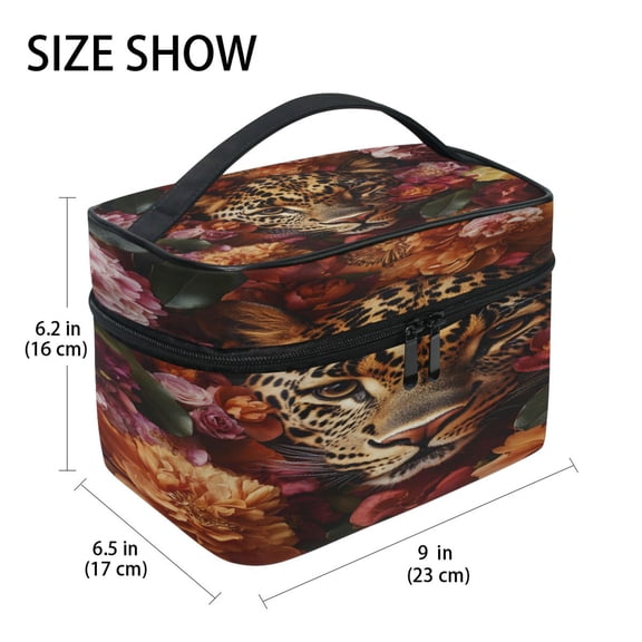 DIXRUYEE Train Case Cosmetics Organizer Fashion Leopard in Bloom Printed Size: 9x6.2x6.5 in