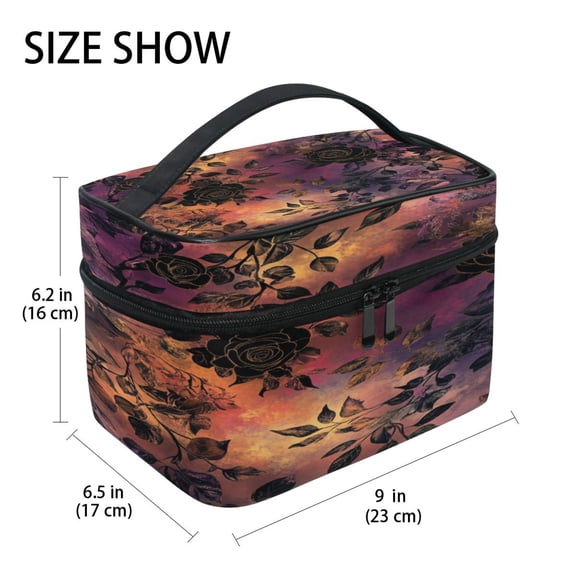 DIXRUYEE Train Case Cosmetics Organizer Fashion Mystical Blooms Printed Size: 9x6.2x6.5 in