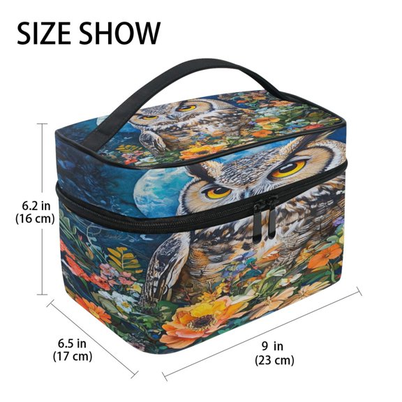 DIXRUYEE Train Case Cosmetics Organizer Fashion Owl Of The Night Printed Size: 9x6.2x6.5 in
