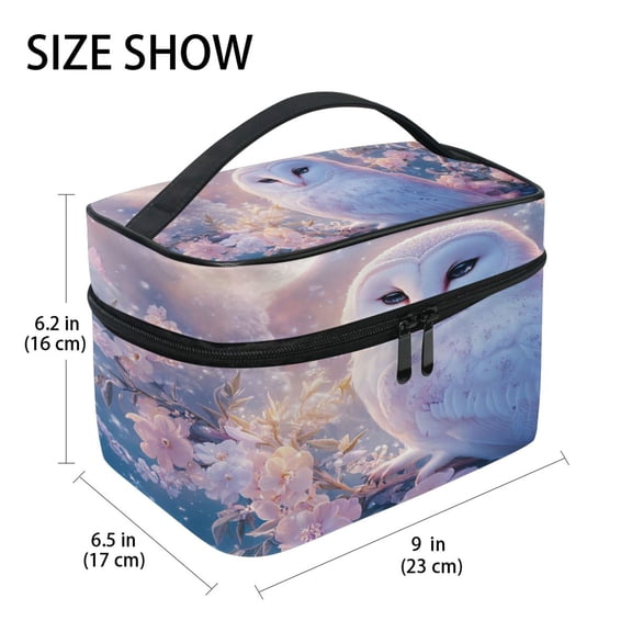 DIXRUYEE Train Case Cosmetics Organizer Fashion Owl in Moonlit Cherry Blossoms Printed Size: 9x6.2x6.5 in