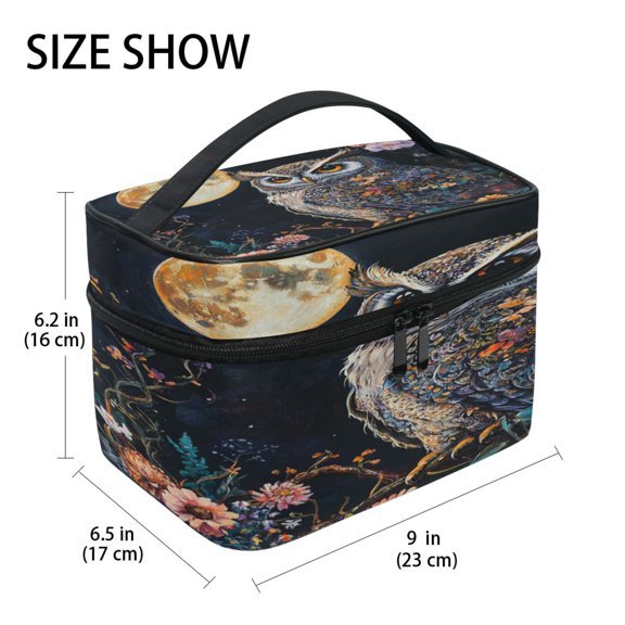 DIXRUYEE Train Case Cosmetics Organizer Fashion Owl under The Moonlight Printed Size: 9x6.2x6.5 in
