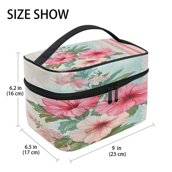 DIXRUYEE Train Case Cosmetics Organizer Fashion Pink Hibiscus Delight Printed Size: 9x6.2x6.5 in