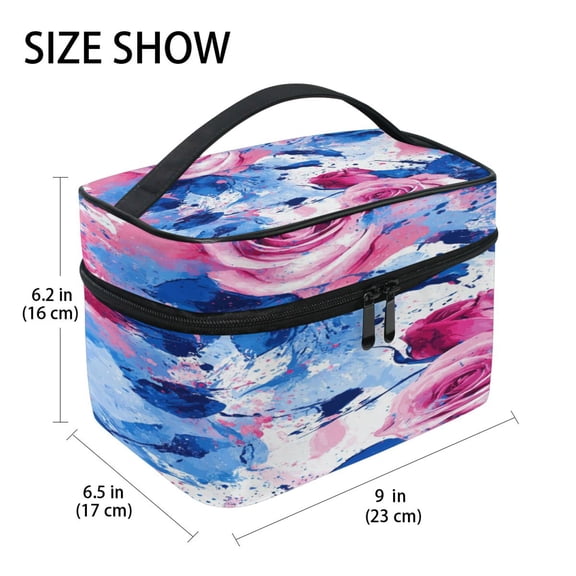 DIXRUYEE Train Case Cosmetics Organizer Fashion Pink and Blue Roses Rrt Printed Size: 9x6.2x6.5 in