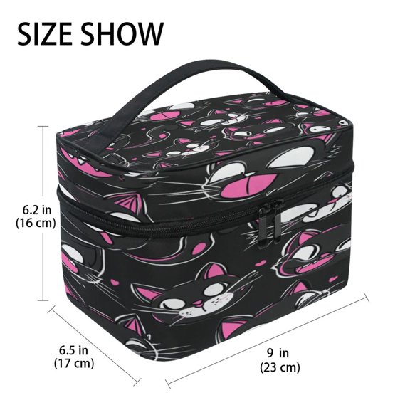DIXRUYEE Train Case Cosmetics Organizer Fashion Playful Cat Faces Printed Size: 9x6.2x6.5 in