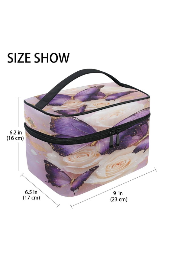 Train Case Cosmetics Organizer Fashion Purple Butterflies Printed Size: 9x6.2x6.5 in