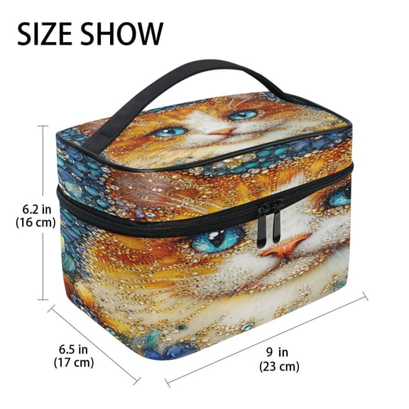 DIXRUYEE Train Case Cosmetics Organizer Fashion Radiant Cat Surrounded by Flowers Printed Size: 9x6.2x6.5 in