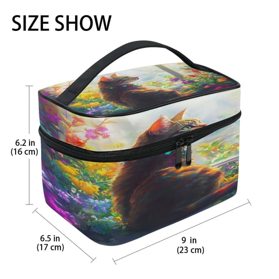 DIXRUYEE Train Case Cosmetics Organizer Fashion Radiant Garden Cat Printed Size: 9x6.2x6.5 in