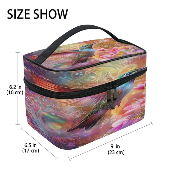 DIXRUYEE Train Case Cosmetics Organizer Fashion Radiant Hummingbird Whirl Printed Size: 9x6.2x6.5 in