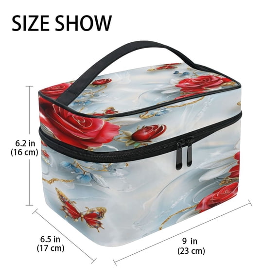 DIXRUYEE Train Case Cosmetics Organizer Fashion Radiant Roses and Butterflies Printed Size: 9x6.2x6.5 in