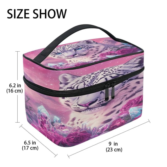 DIXRUYEE Train Case Cosmetics Organizer Fashion Snow Leopard Fantasy Art Printed Size: 9x6.2x6.5 in