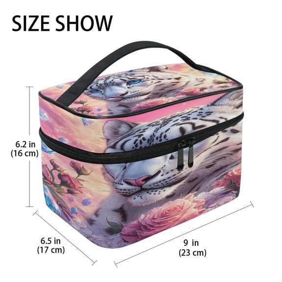 DIXRUYEE Train Case Cosmetics Organizer Fashion Snow Leopard Roses Crystals Printed Size: 9x6.2x6.5 in