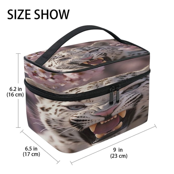 DIXRUYEE Train Case Cosmetics Organizer Fashion Snow Leopard in Bloom Printed Size: 9x6.2x6.5 in