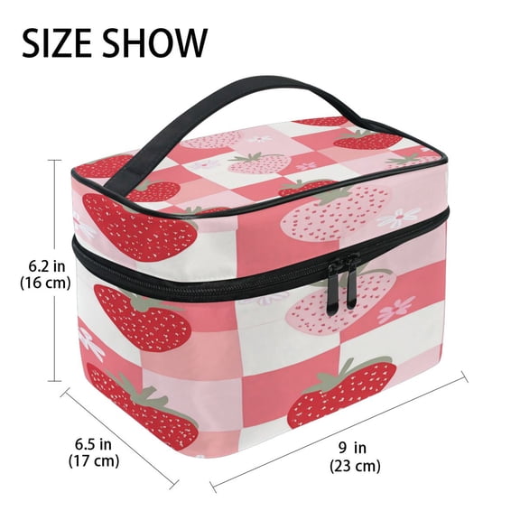 DIXRUYEE Train Case Cosmetics Organizer Fashion Strawberry Delight Printed Size: 9x6.2x6.5 in