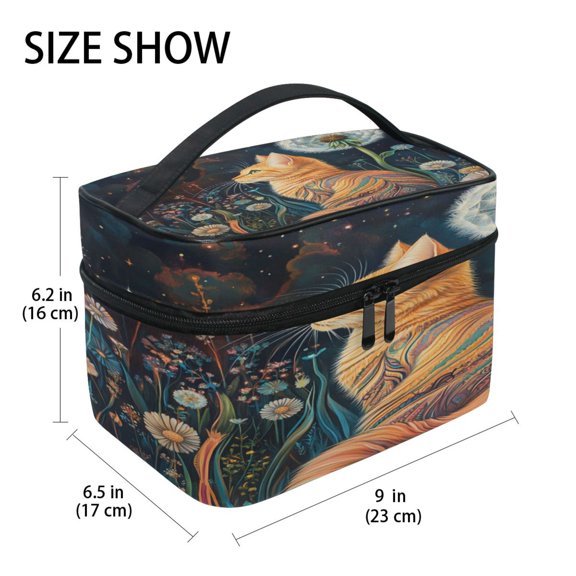 DIXRUYEE Train Case Cosmetics Organizer Fashion The Dandelion Cat Printed Size: 9x6.2x6.5 in