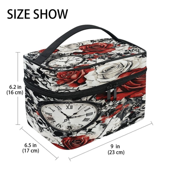 DIXRUYEE Train Case Cosmetics Organizer Fashion Timeless Roses Printed Size: 9x6.2x6.5 in