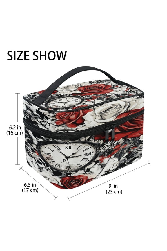 Train Case Cosmetics Organizer Fashion Timeless Roses Printed Size: 9x6.2x6.5 in