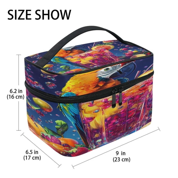 DIXRUYEE Train Case Cosmetics Organizer Fashion Tropical Paradise Parrot Printed Size: 9x6.2x6.5 in