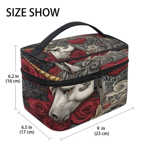 DIXRUYEE Train Case Cosmetics Organizer Fashion Unicorn Roses Hearts Printed Size: 9x6.2x6.5 in