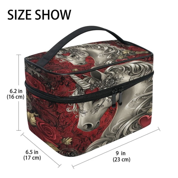 DIXRUYEE Train Case Cosmetics Organizer Fashion Unicorn Roses Hearts Printed Size: 9x6.2x6.5 in