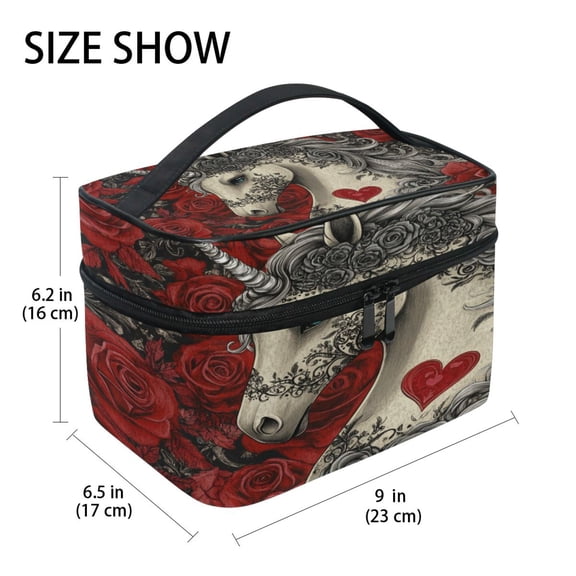 DIXRUYEE Train Case Cosmetics Organizer Fashion Unicorn Roses Printed Size: 9x6.2x6.5 in