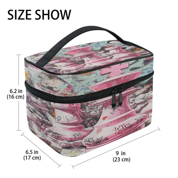 DIXRUYEE Train Case Cosmetics Organizer Fashion Urban Chess Clash Printed Size: 9x6.2x6.5 in