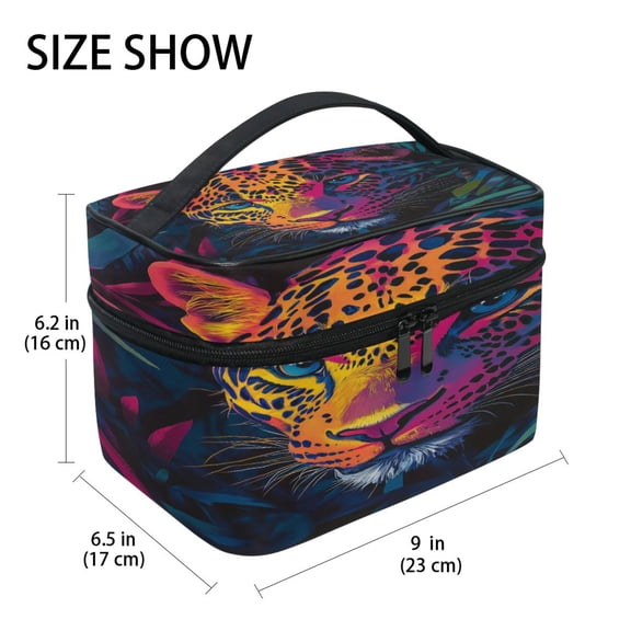 DIXRUYEE Train Case Cosmetics Organizer Fashion Vibrant Jungle Leopard Printed Size: 9x6.2x6.5 in