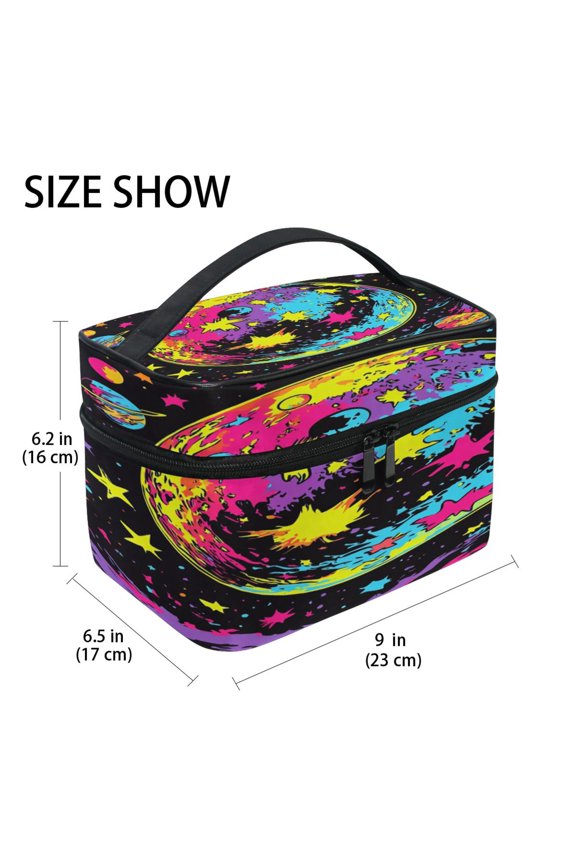 Train Case Cosmetics Organizer Fashion Vibrant Planetary Scene Printed Size: 9x6.2x6.5 in