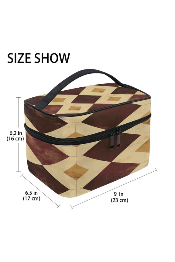 Train Case Cosmetics Organizer Fashion Vintage Diamonds Printed Size: 9x6.2x6.5 in