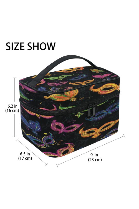 Train Case Cosmetics Organizer Fashion Whimsical Masks Printed Size: 9x6.2x6.5 in