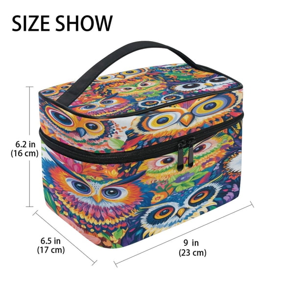 DIXRUYEE Train Case Cosmetics Organizer Fashion Whimsical Owl Gathering Printed Size: 9x6.2x6.5 in
