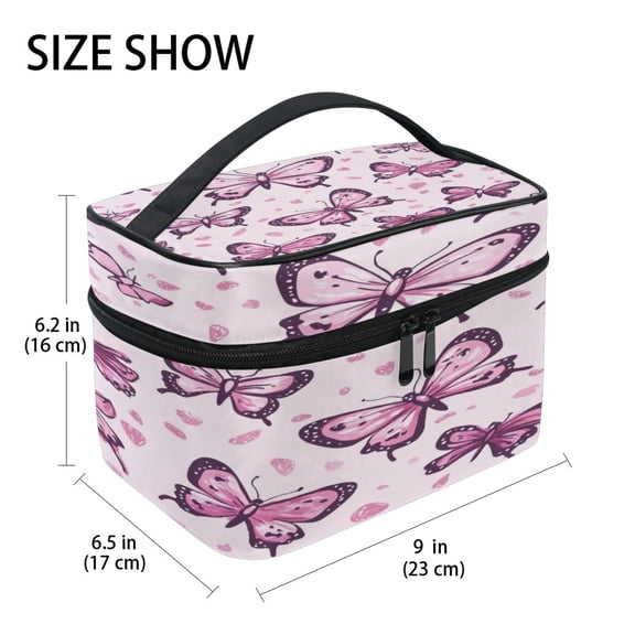 DIXRUYEE Train Case Cosmetics Organizer Fashion Whimsical Pink Butterflies Printed Size: 9x6.2x6.5 in