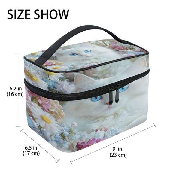 DIXRUYEE Train Case Cosmetics Organizer Fashion White Cat with Blue Eyes Printed Size: 9x6.2x6.5 in