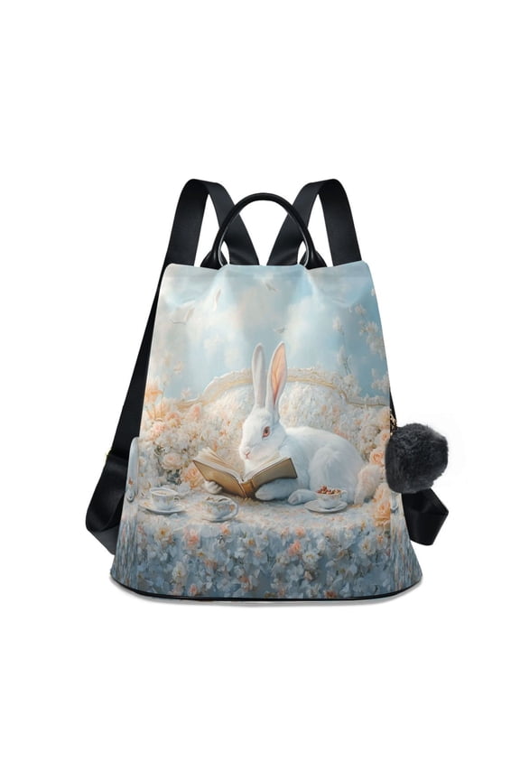 Travel Backpack Casual Bag Fashion Fairy Tale Bunny Reading Printed