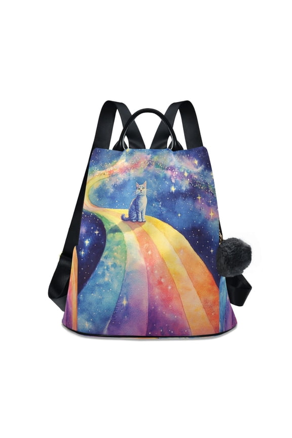 Travel Backpack Casual Bag Fashion Galactic Cat Journey Printed