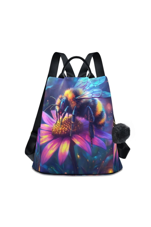 Travel Backpack Casual Bag Fashion Iridescent Bee on A Blossom Printed