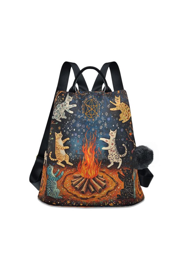 Travel Backpack Casual Bag Fashion Mystical Cats by The Campfire Printed
