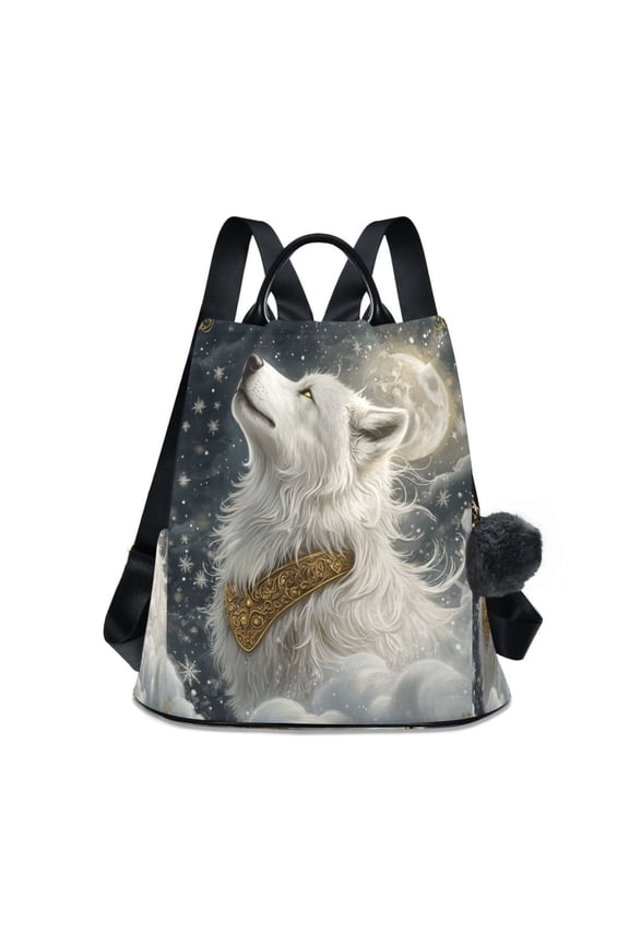 Travel Backpack Casual Bag Fashion Snowy Wolf in Harmony Printed