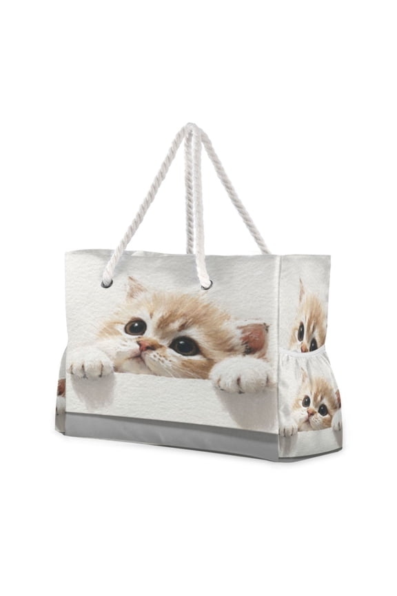 Travel Tote ShoulerBag Creative Boo Kitten Curiosity Pattern
