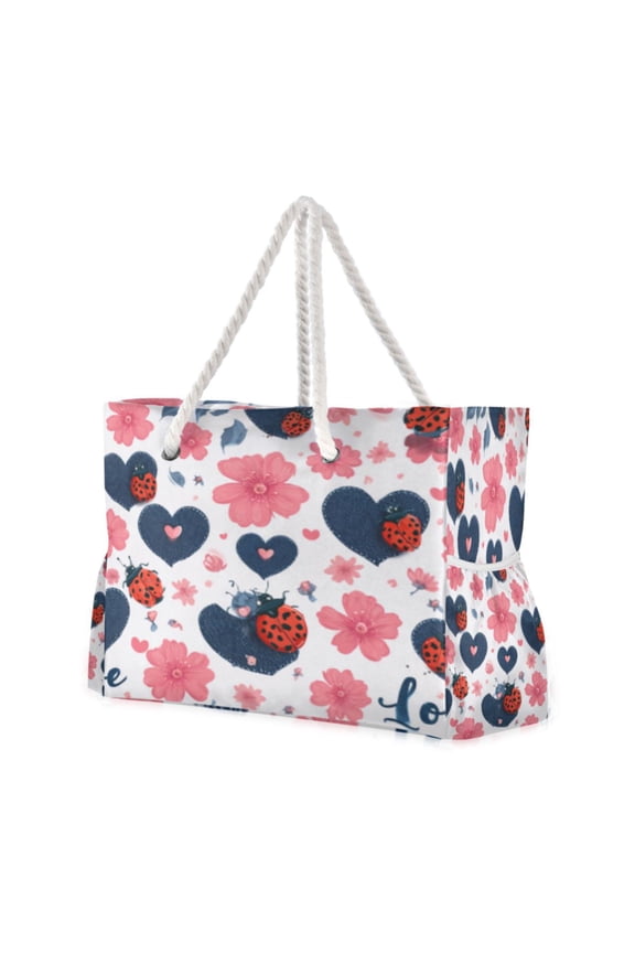 Travel Tote ShoulerBag Creative Floral Ladybug Heart Pattern