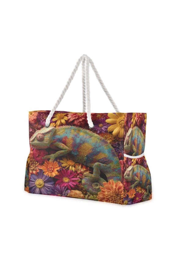 Travel Tote ShoulerBag Creative Floral Rainbow Chameleon Pattern