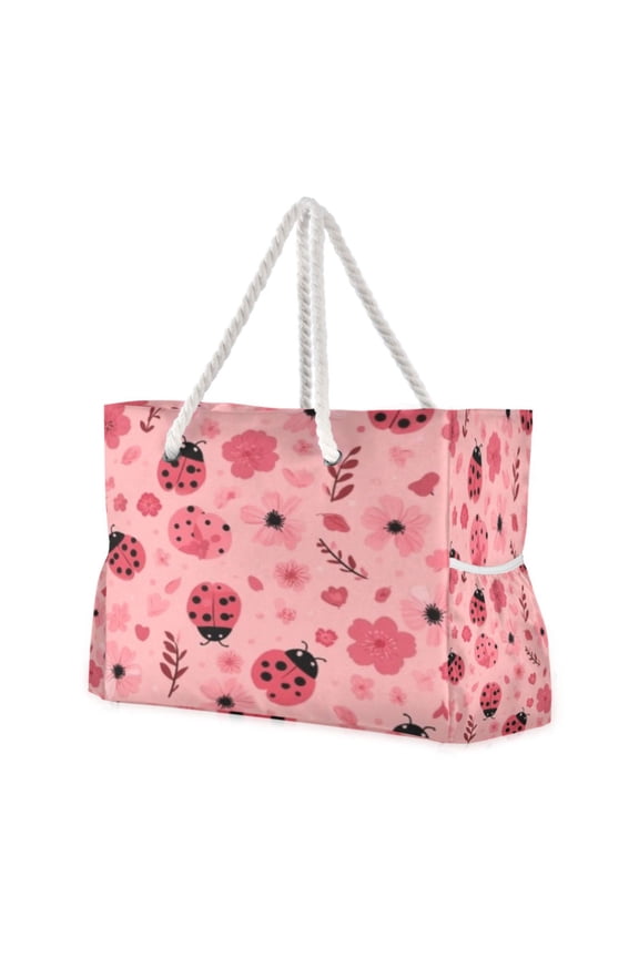 Travel Tote ShoulerBag Creative Pink Ladybug Floral Pattern