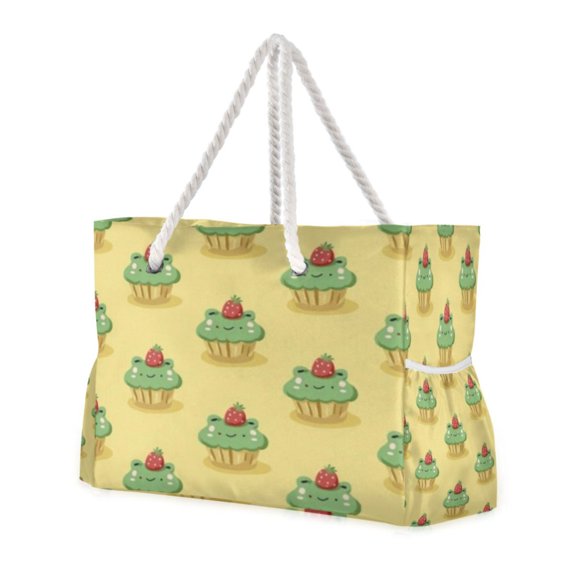 DIXRUYEE Travel Tote ShoulerBag Creative Sunny Frog Cupcake Pattern