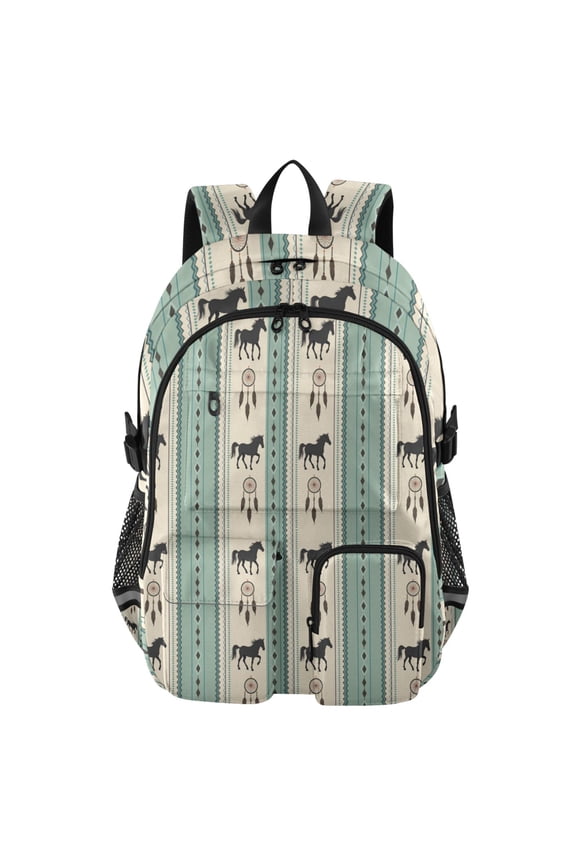 Turquoise Horse Dream Catcher Backpack for School 14Laptop Compatible with Reflective Safety Strips