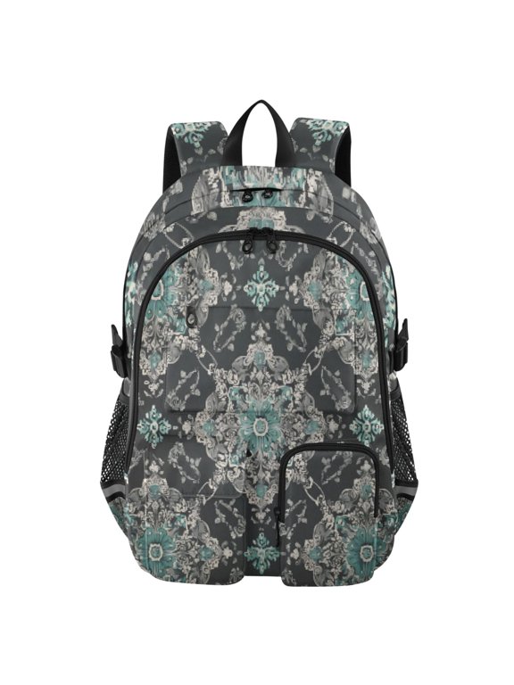 Turquoise Moroccan Tile Backpack for School 14Laptop Compatible with Reflective Safety Strips