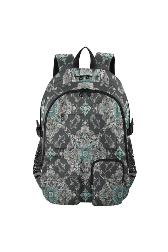 Turquoise Moroccan Tile Backpack for School 14Laptop Compatible with Reflective Safety Strips