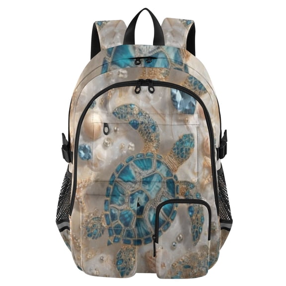DIXRUYEE Turquoise Pearl Turtle Backpack for School 14Laptop Compatible with Reflective Safety Strips