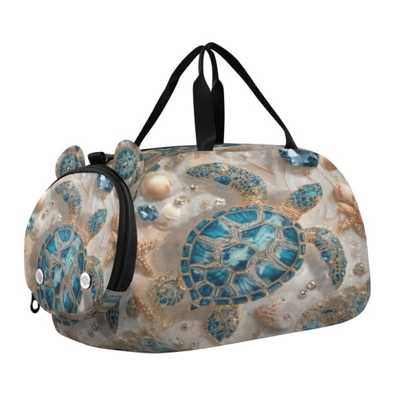 DIXRUYEE Turquoise Pearl Turtle Scale Duffel Bag With Ventilated Shoe Pocket & Adjustable Strap for Gym, Dance & Travel