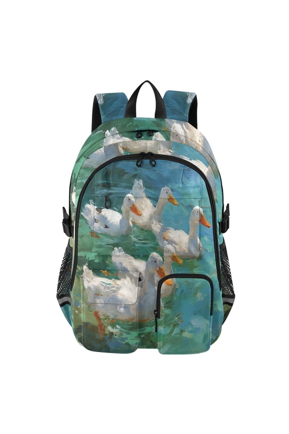 Turquoise Water Ducks Backpack for School 14Laptop Compatible with Reflective Safety Strips