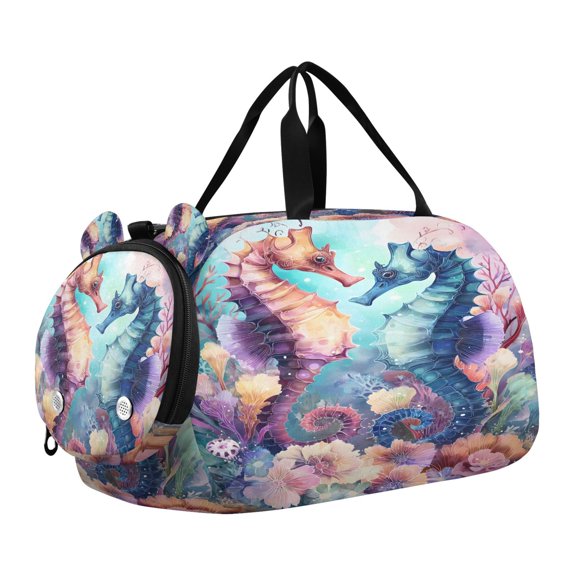 DIXRUYEE Two Seahorses Scale Duffel Bag With Ventilated Shoe Pocket & Adjustable Strap for Gym, Dance & Travel