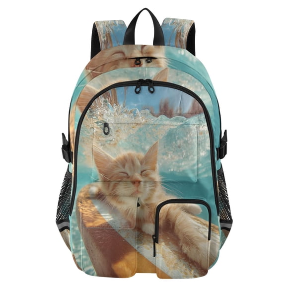 DIXRUYEE Underwater Surfing Kitten Backpack for School 14Laptop Compatible with Reflective Safety Strips